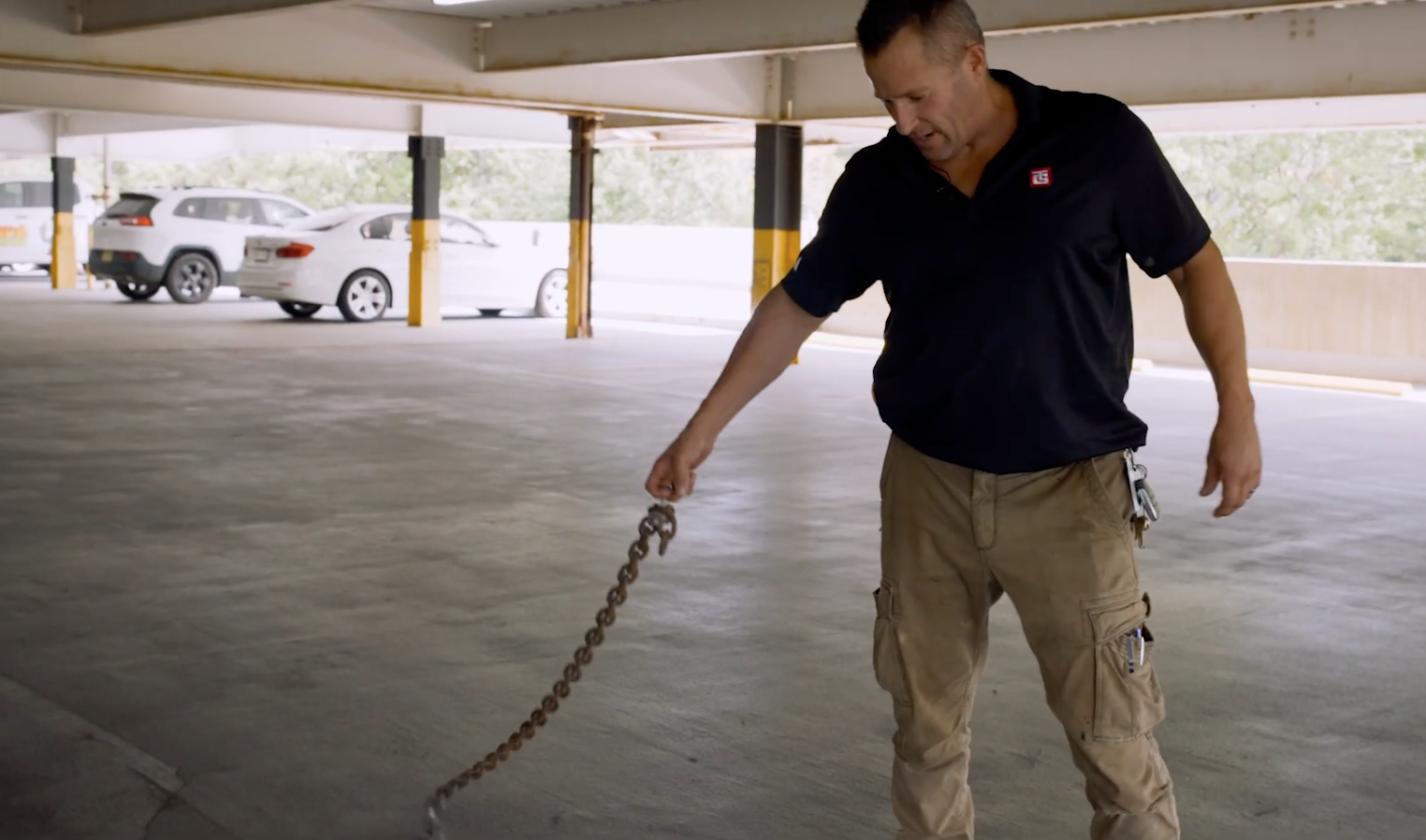 chain dragging concrete