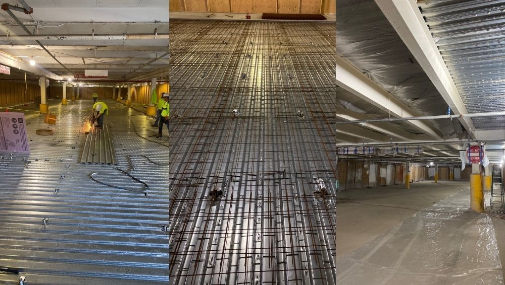 parking garage metal deck replacement in progress