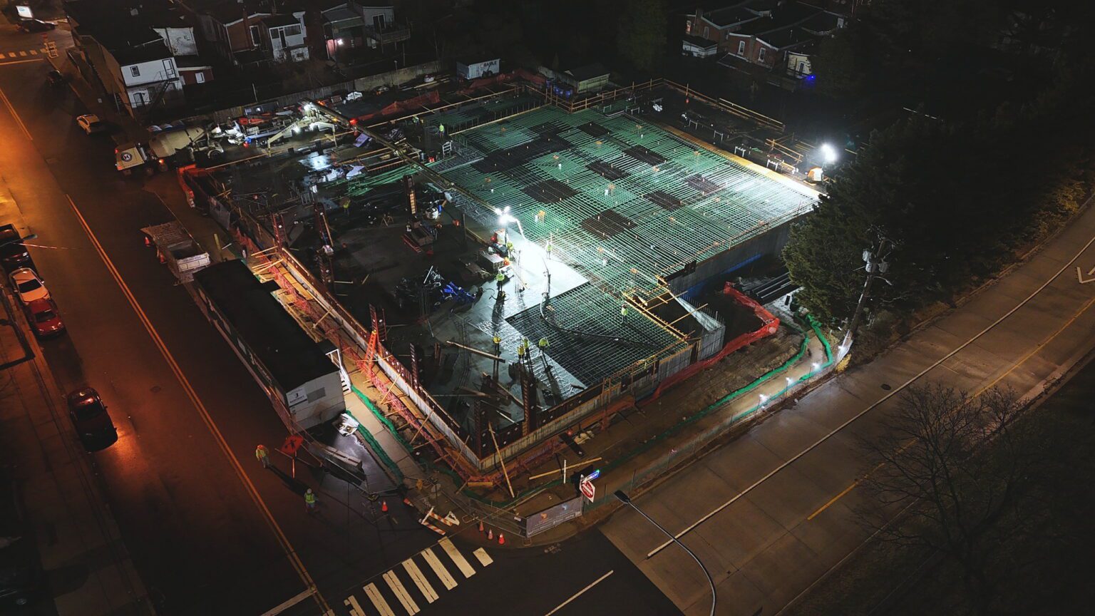 Night concrete pour at Trolley Square Apartments in Wilmington, DE